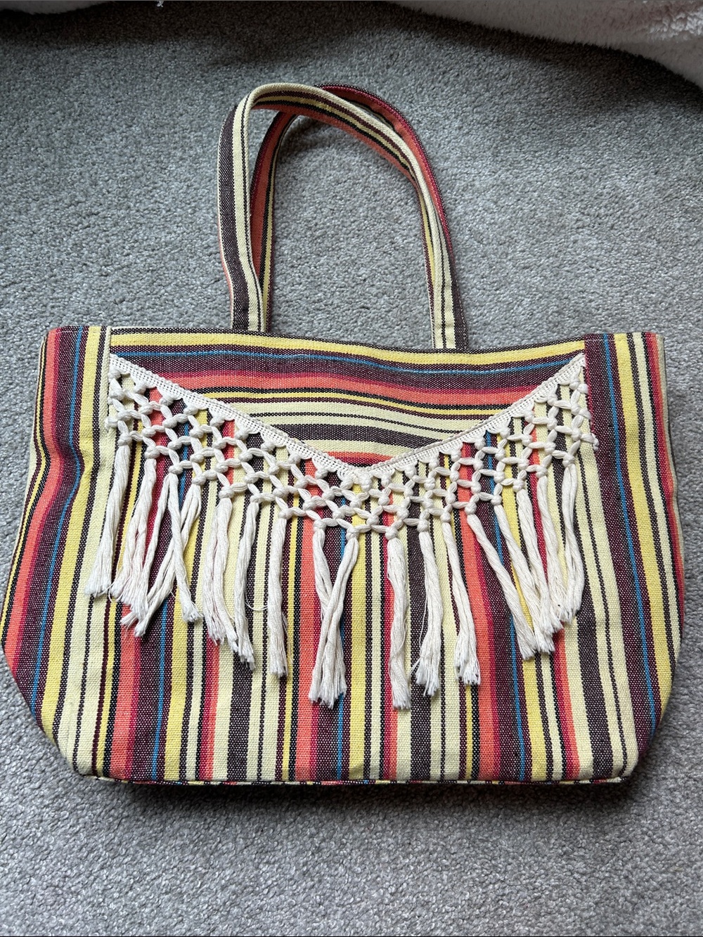Striped Fringe Tote Bag